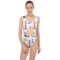 Nautical-elements-pattern-background Center Cut Out Swimsuit