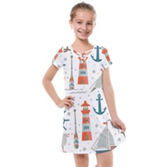 Nautical-elements-pattern-background Kids  Cross Web Dress