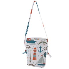 Nautical-elements-pattern-background Folding Shoulder Bag