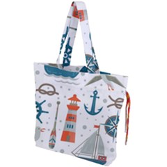 Nautical-elements-pattern-background Drawstring Tote Bag