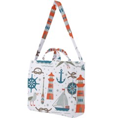 Nautical-elements-pattern-background Square Shoulder Tote Bag