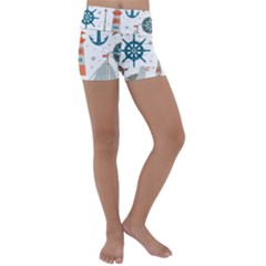 Nautical-elements-pattern-background Kids  Lightweight Velour Yoga Shorts