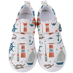 Nautical-elements-pattern-background Women s Velcro Strap Shoes