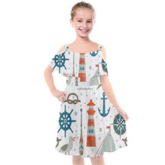 Nautical-elements-pattern-background Kids  Cut Out Shoulders Chiffon Dress