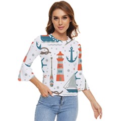 Nautical-elements-pattern-background Bell Sleeve Top