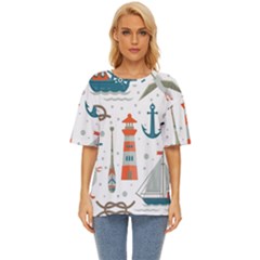 Nautical-elements-pattern-background Oversized Basic Tee