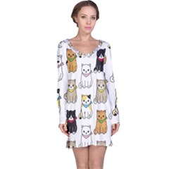 Cat-kitten-seamless-pattern Long Sleeve Nightdress