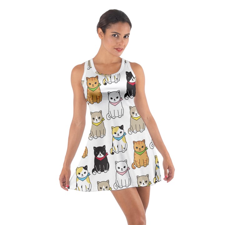 Cat-kitten-seamless-pattern Cotton Racerback Dress