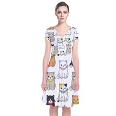 Cat-kitten-seamless-pattern Short Sleeve Front Wrap Dress