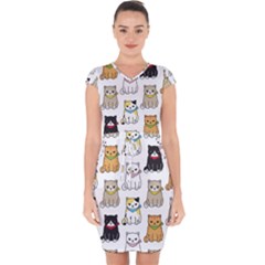 Cat-kitten-seamless-pattern Capsleeve Drawstring Dress 