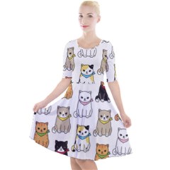 Cat-kitten-seamless-pattern Quarter Sleeve A-line Dress