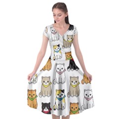 Cat-kitten-seamless-pattern Cap Sleeve Wrap Front Dress