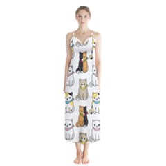 Cat-kitten-seamless-pattern Button Up Chiffon Maxi Dress