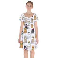 Cat-kitten-seamless-pattern Short Sleeve Bardot Dress