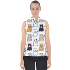 Cat-kitten-seamless-pattern Mock Neck Shell Top