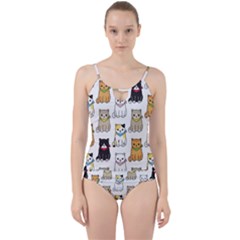 Cat-kitten-seamless-pattern Cut Out Top Tankini Set