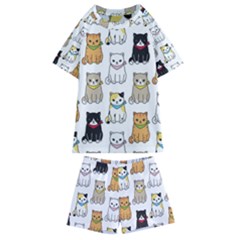 Cat-kitten-seamless-pattern Kids  Swim Tee And Shorts Set