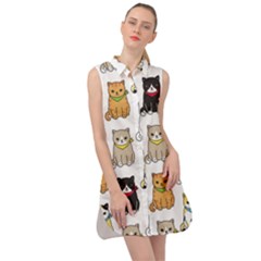 Cat-kitten-seamless-pattern Sleeveless Shirt Dress by Jancukart