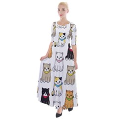 Cat-kitten-seamless-pattern Half Sleeves Maxi Dress