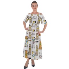 Cat-kitten-seamless-pattern Shoulder Straps Boho Maxi Dress 