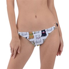 Cat-kitten-seamless-pattern Ring Detail Bikini Bottom