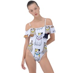 Cat-kitten-seamless-pattern Frill Detail One Piece Swimsuit