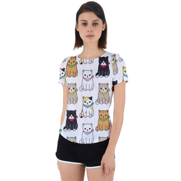 Cat-kitten-seamless-pattern Back Cut Out Sport Tee