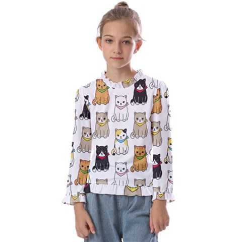 Cat-kitten-seamless-pattern Kids  Frill Detail Tee by Jancukart