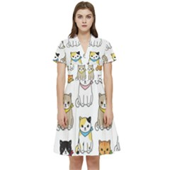 Cat-kitten-seamless-pattern Short Sleeve Waist Detail Dress