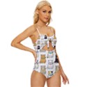 Cat-kitten-seamless-pattern Knot Front One-Piece Swimsuit View3