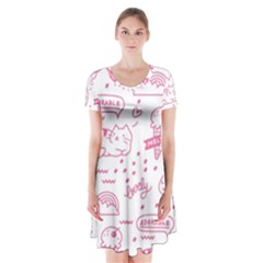 Cute-girly-seamless-pattern Short Sleeve V-neck Flare Dress