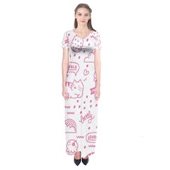 Cute-girly-seamless-pattern Short Sleeve Maxi Dress