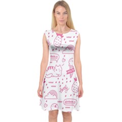 Cute-girly-seamless-pattern Capsleeve Midi Dress