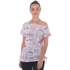 Cute-girly-seamless-pattern Off Shoulder Tie-up Tee