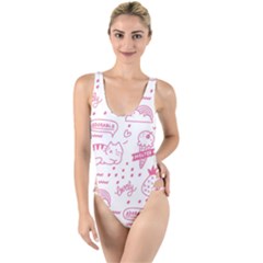 Cute-girly-seamless-pattern High Leg Strappy Swimsuit