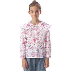 Cute-girly-seamless-pattern Kids  Peter Pan Collar Blouse