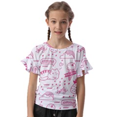 Cute-girly-seamless-pattern Kids  Cut Out Flutter Sleeves