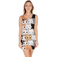 Cute-cat-kitten-cartoon-doodle-seamless-pattern Bodycon Dress