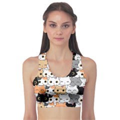 Cute-cat-kitten-cartoon-doodle-seamless-pattern Sports Bra