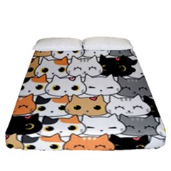 Cute-cat-kitten-cartoon-doodle-seamless-pattern Fitted Sheet (queen Size)