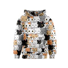 Cute-cat-kitten-cartoon-doodle-seamless-pattern Kids  Pullover Hoodie by Jancukart