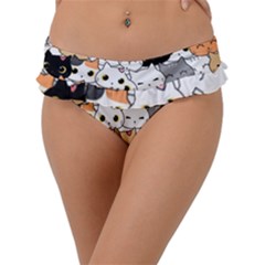 Cute-cat-kitten-cartoon-doodle-seamless-pattern Frill Bikini Bottom