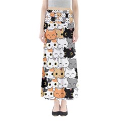 Cute-cat-kitten-cartoon-doodle-seamless-pattern Full Length Maxi Skirt