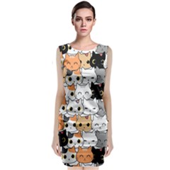 Cute-cat-kitten-cartoon-doodle-seamless-pattern Classic Sleeveless Midi Dress