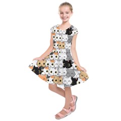 Cute-cat-kitten-cartoon-doodle-seamless-pattern Kids  Short Sleeve Dress