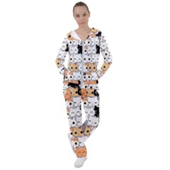 Cute-cat-kitten-cartoon-doodle-seamless-pattern Women s Tracksuit