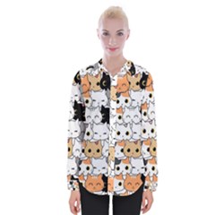 Cute-cat-kitten-cartoon-doodle-seamless-pattern Womens Long Sleeve Shirt