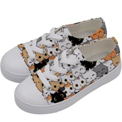 Cute-cat-kitten-cartoon-doodle-seamless-pattern Kids  Low Top Canvas Sneakers by Jancukart