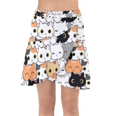 Cute-cat-kitten-cartoon-doodle-seamless-pattern Wrap Front Skirt