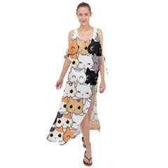 Cute-cat-kitten-cartoon-doodle-seamless-pattern Maxi Chiffon Cover Up Dress